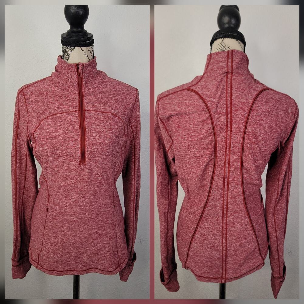 Lululemon Size 6 Run Briskly 1/2 Zip Heathered Dark Sport Red Gym Workout W3BVES